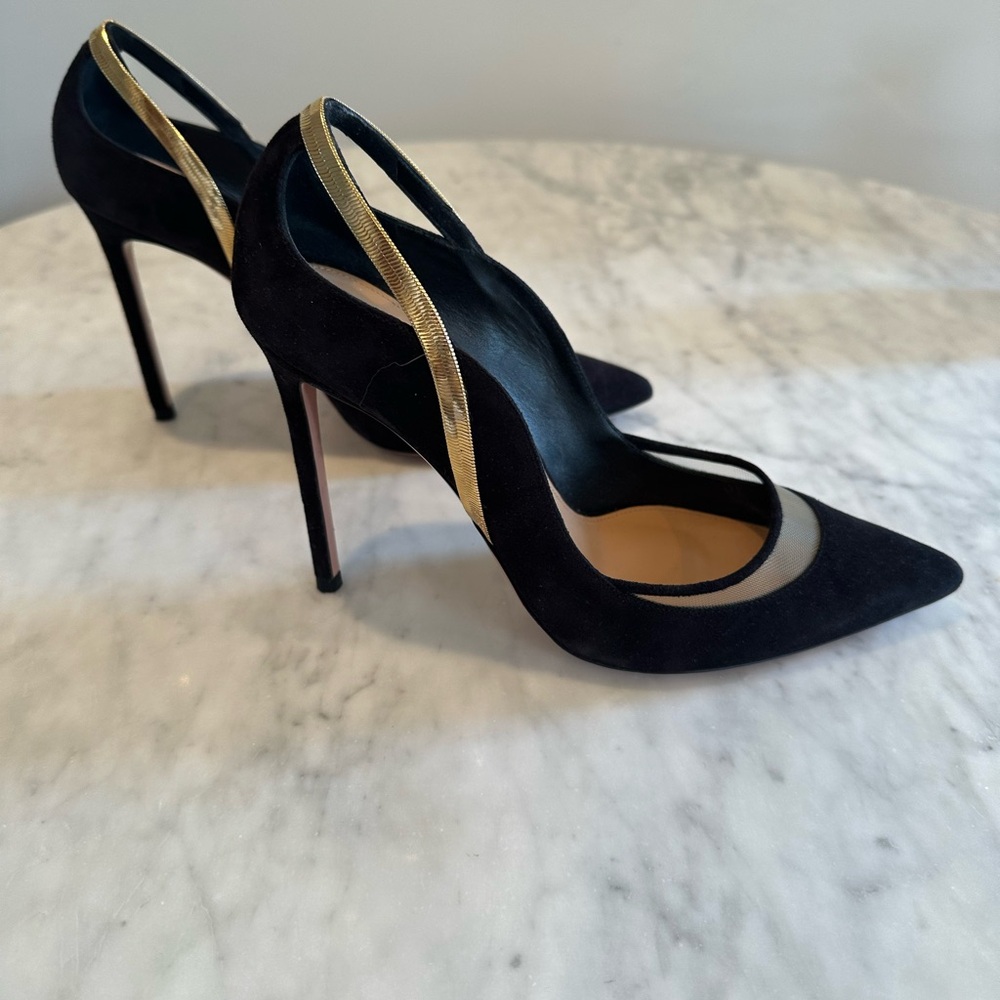 Aquazzura Soiree 105 embellished suede and mesh pumps